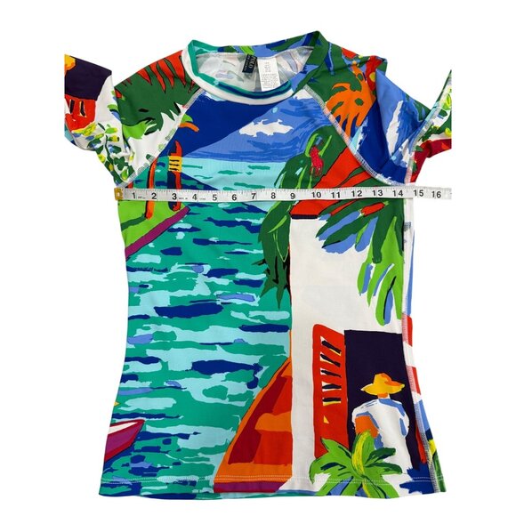 Polo Ralph Lauren Womens Rash Guard Top Tropical Caribbean Blue Green Size S - Picture 6 of 7